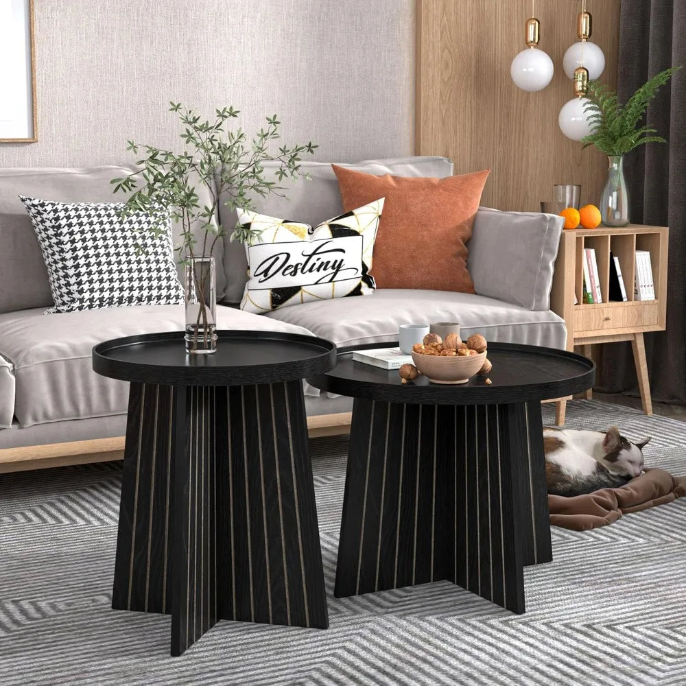Round Nesting Coffee Table Set - Modern Small Coffee Tables for Living Room, Bedroom & Home Office
