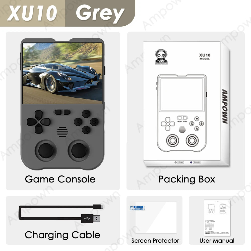 Ampown XU10 Handheld Game Console 3.5" IPS Screen 3000mAh Battery Linux System Built-in Retro Games Portable Video Game Console