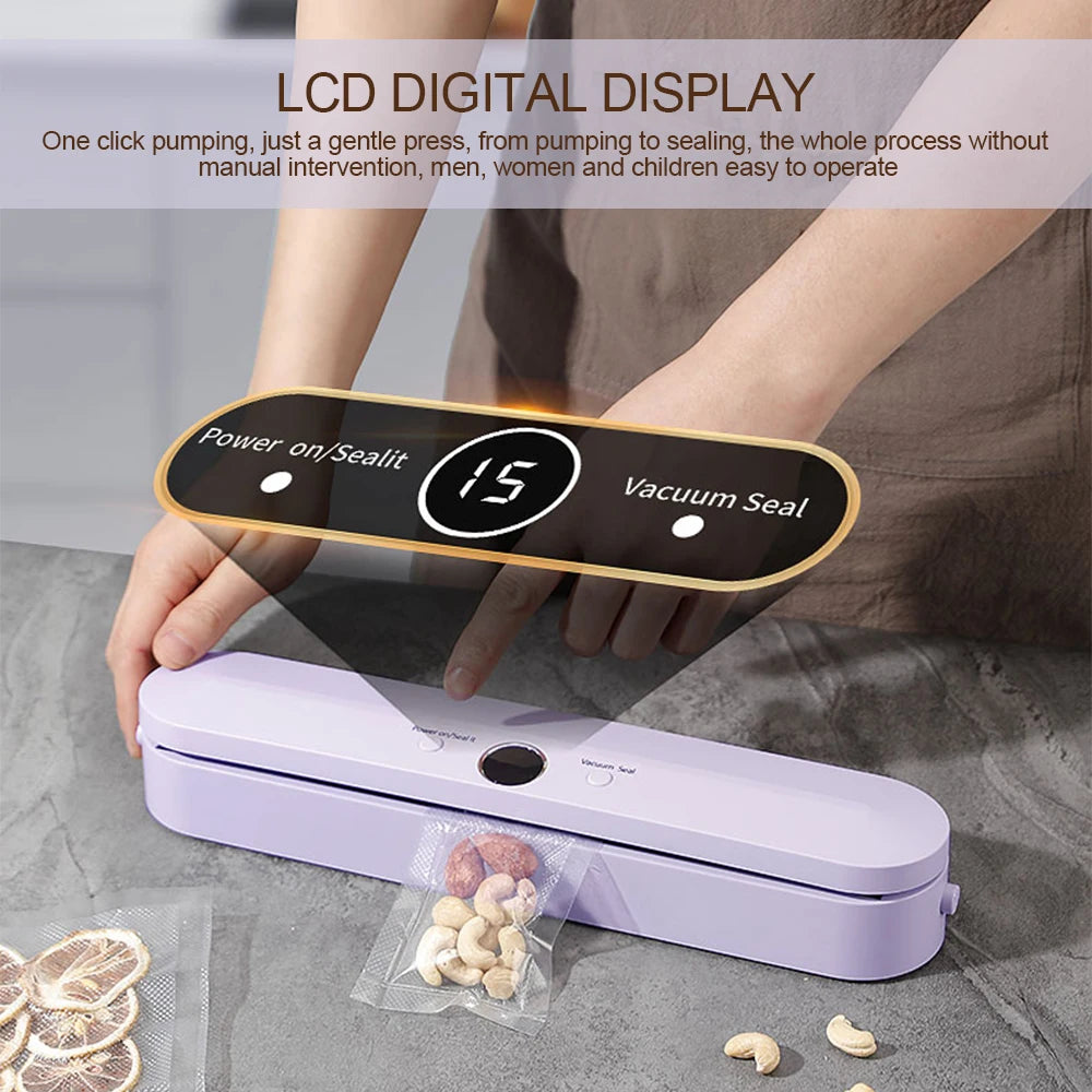 Electric Vacuum Sealer Food Preservation Plastic Bags Sealer Packaging Machine Wireless Sealing Machine Kitchen Household Tool