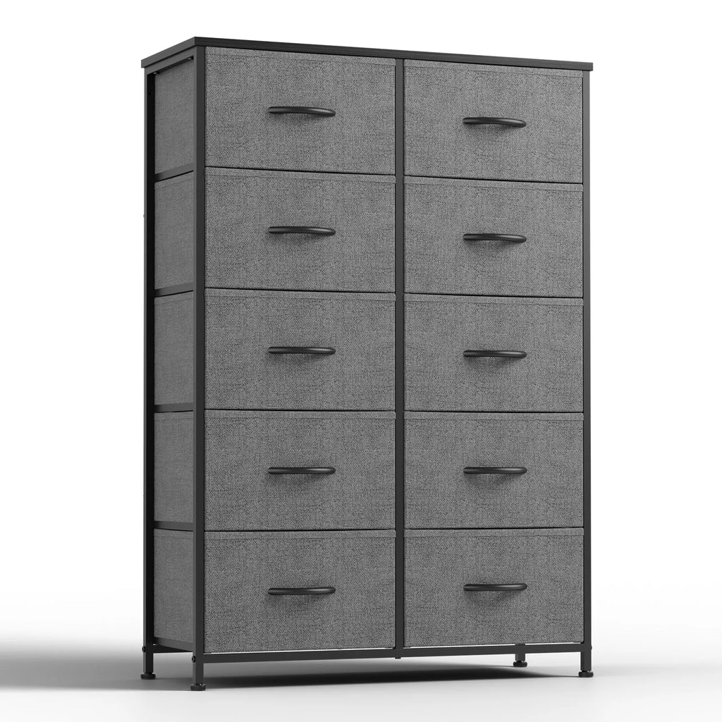 JHK Bedside Table For Bedroom With 10 Fabric Drawers Nightstand Storage Cabinet With Steel Frame Clothes Storage Display Cabinet