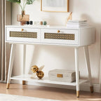 Mid Century Modern Console Table with 2 Drawers and Open Shelf, Narrow Wood Entryway Table for Living Room, Hallway,Bedroom