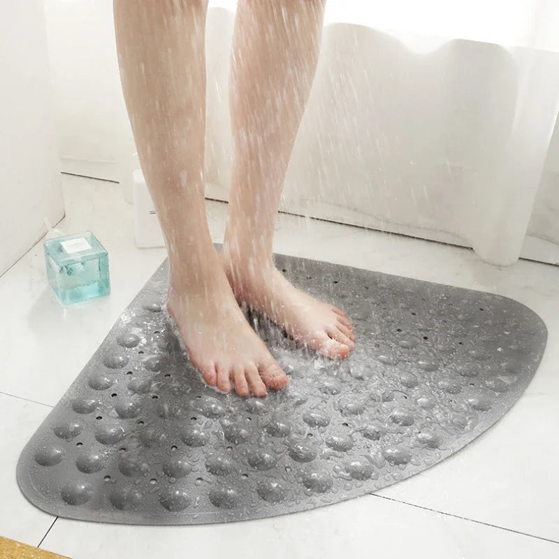 Washable Corner Shower Carpet Floor Mat Toilet PVC Shower Mat  Fan-shaped Suction Cup Anti-slip Pad Cushion