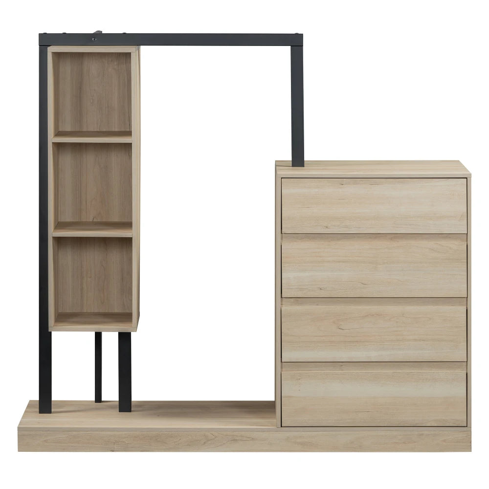Wardrobe with 4 Drawers and 3 Shelves Natural