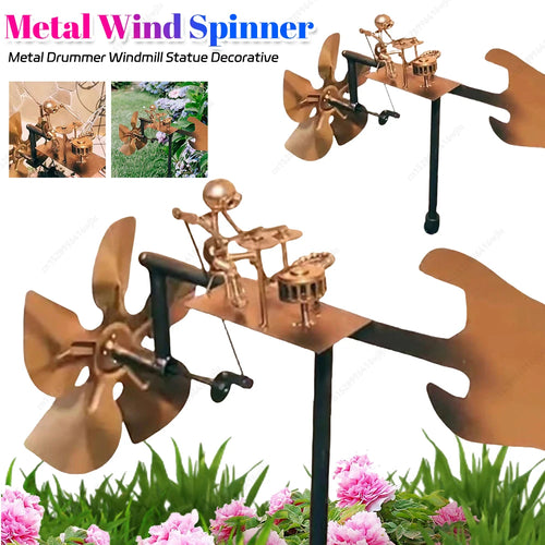 DIY Handcrafted Metal Drummer Windmill Statue Spins with Wind Steampunk Percussionist Music Wind Spinner Garden Decoration