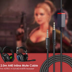Replacement Headset Cord Audio Cable Inline Mute Cord for Astro A10 A30 A40 A40TR A50 Gaming Headset for PS4 Controller