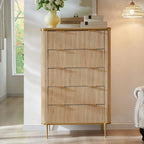 Fluted 5 Drawers Dresser for Bedroom,48" Tall Modern Dresser Chest of Drawers, Gold Accents,Fluted Fronts,Wood Storage Dressers