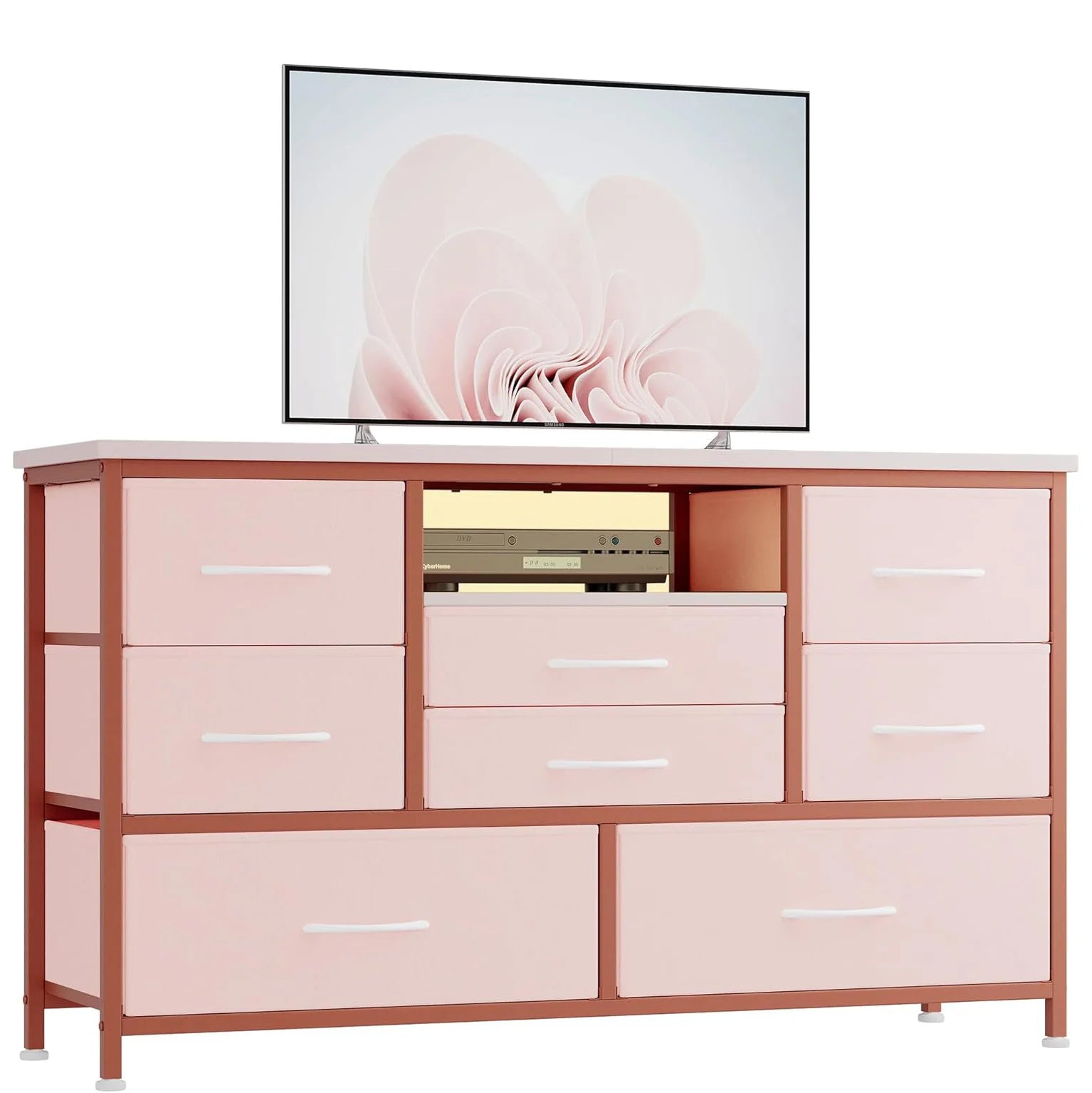 8-Drawer Chest of Drawers Dresser TV Console Furniture with LED light Charging Station, TV Stand Cabinet for Living Room Bedroom