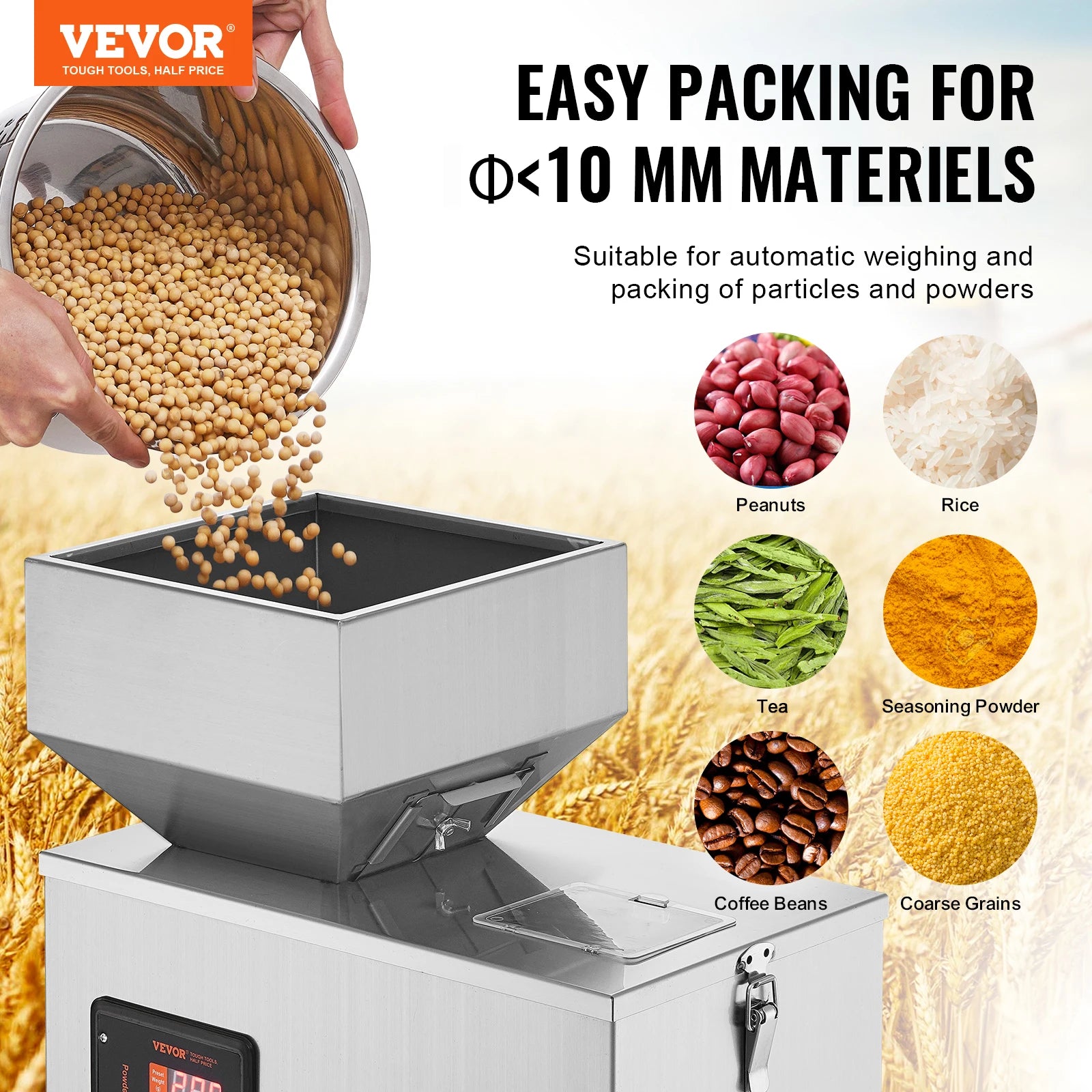 VEVOR 1-100g/1-200g/10-500g Powder Filling Machine Automatic Intelligent Particle Weighing Dispenser Machine  for Tea Seeds