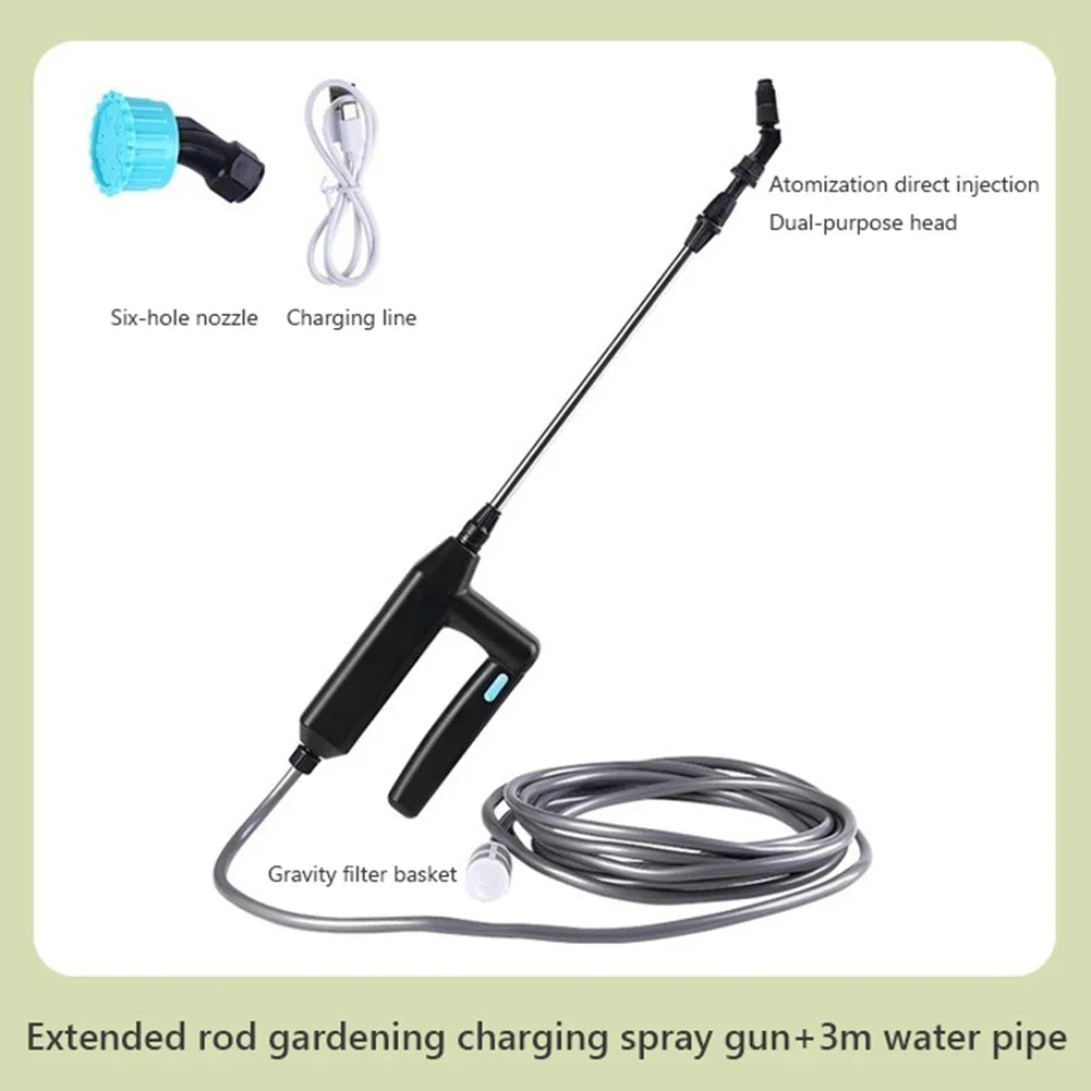 Electric Sprayer with 2/3/5/6/8m PipesGarden Watering Spray Gun with 2/4 Nozzles Type-C/USB Telescopic Irrigation Tools 전기 분무기