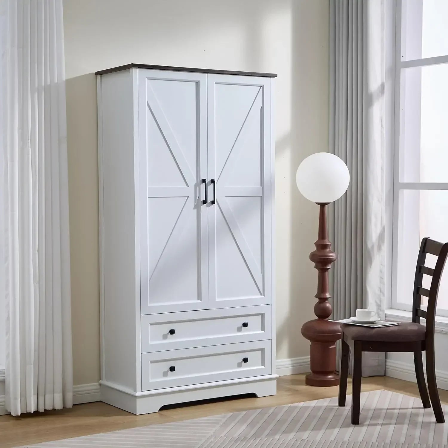 Dresser for Bedroom, 5 Drawer Wood Dresser, Black Dresser Farmhouse Dressers with 5 Wooden Drawers and Storage Cabinet