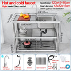 Stainless Steel Sink Kitchen Household Thickened Single Trough with Bracket Wash Basin Sink with Platform Easy Landing