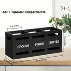Wooden Silverware Utensil Holder with 3 Compartments, Kitchen Countertop Cutlery Organizer, Each Kitchen Chopstick and Spoon Org
