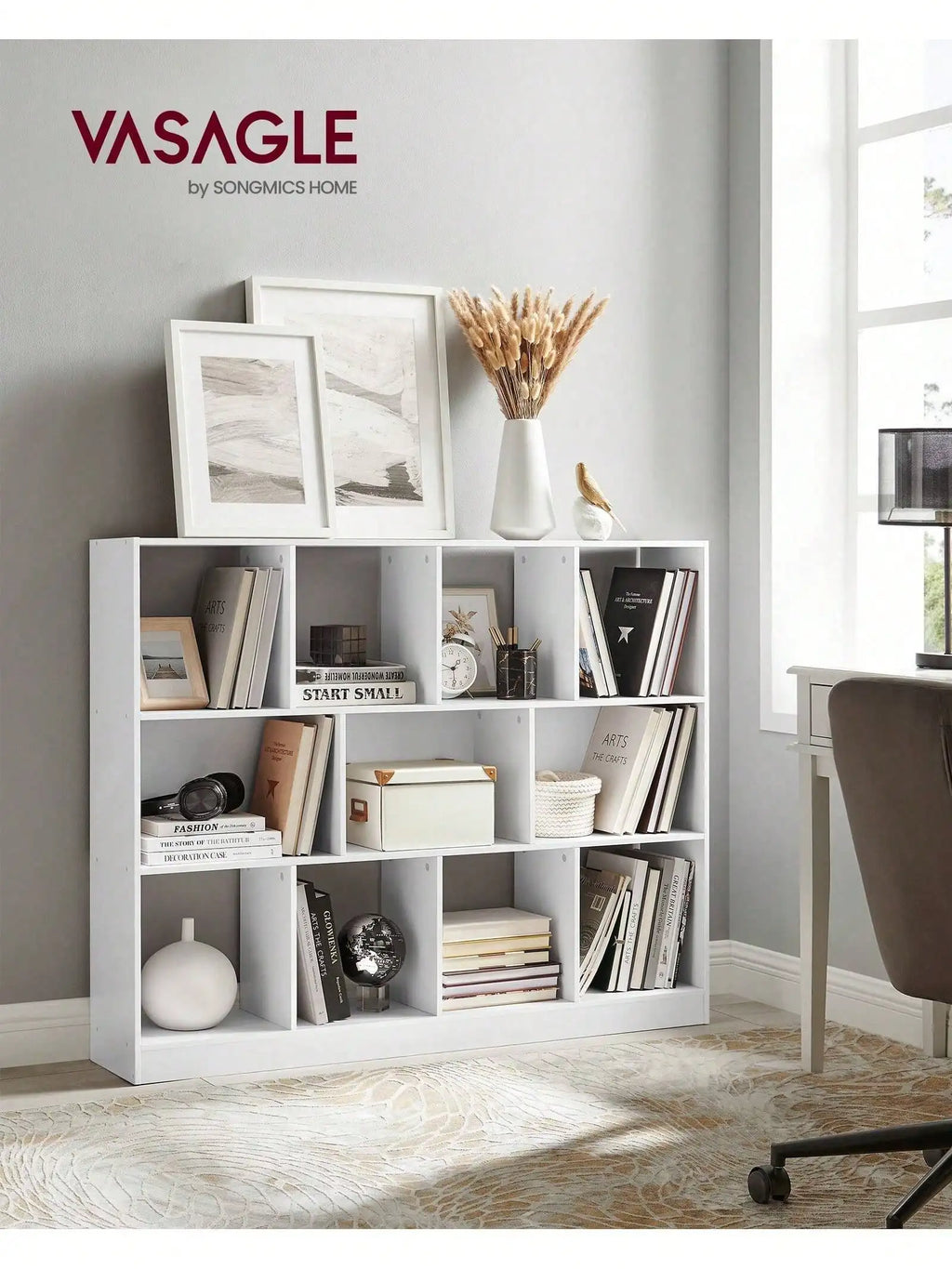 VASAGLE Bookshelf, Bookcase, Book Shelf, Storage Shelf, With 11 Storage Compartments, For Study, Bedroom, Living Room, White