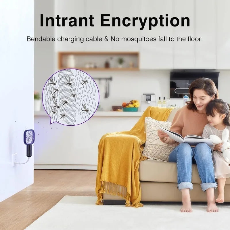 USB Mosquito Swatter Trap Electric Shock Mini Fly Bug Zapper UV Light Portable Insect Racket for Bedroom Pest Control