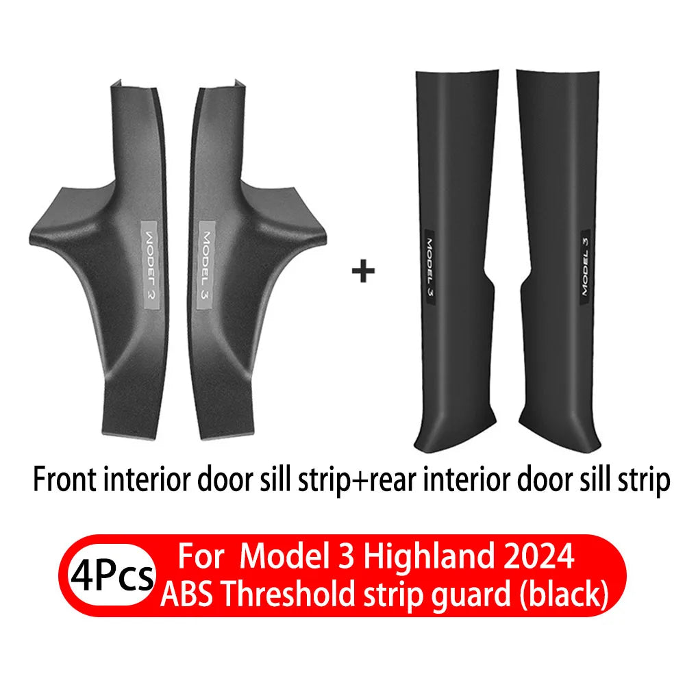 1- 8 Pcs For Tesla Model 3 Highland 2024 ABS Front Rear Door Sill Protector Threshold Strip Anti-kick Guard Panel Waterproof Pad