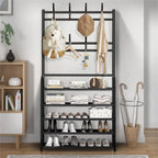 Coat Hat Stand 8 Hooks Metal Storage Shoe Rack 5 Tiers Shelf Hanger Shoes Shelf Living Room Storage Racks 80Cm Widen
