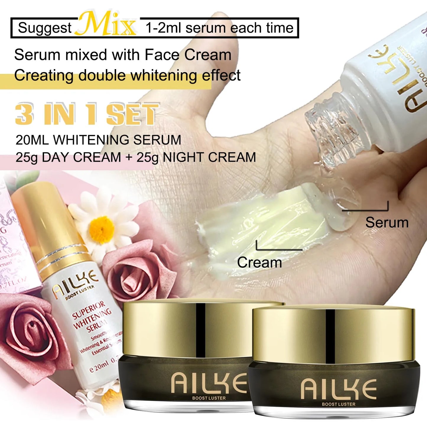 AILKE Whitening Face Cream - Reduces Dark Spots & Melanin with Collagen & Glutathione | All Skin Types | AlluCanFind