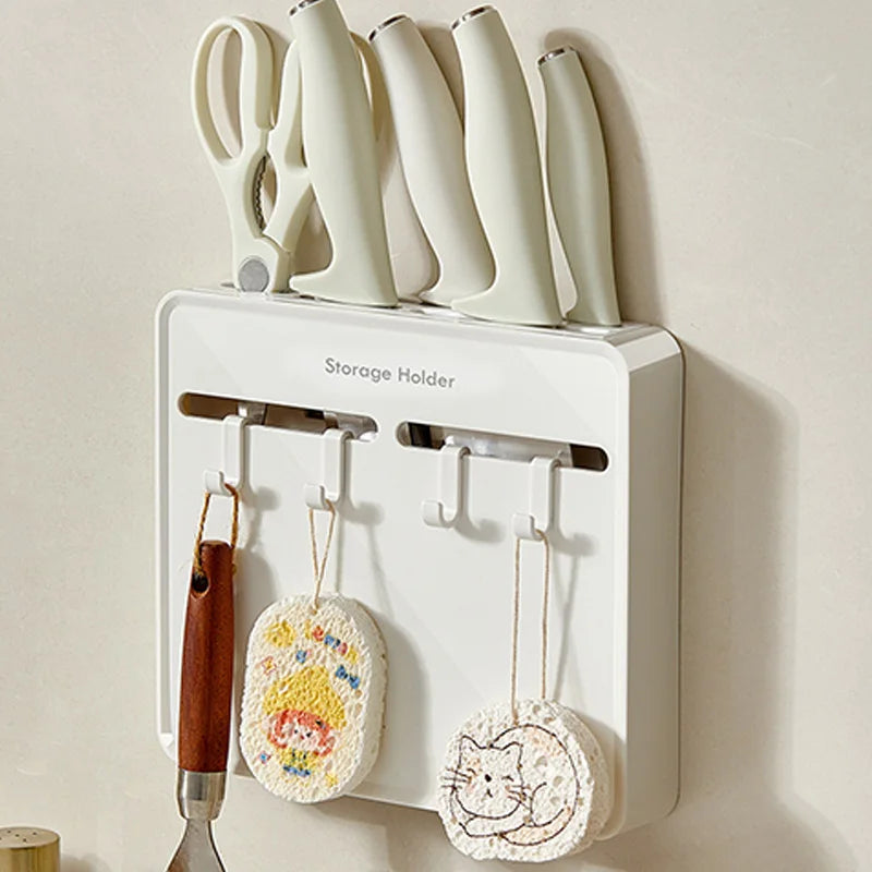 No-Drill Kitchen Knife Holder, Wall-Mounted Dustproof Durable Shelf for Cabinet Inner Side Multifunctional Storage