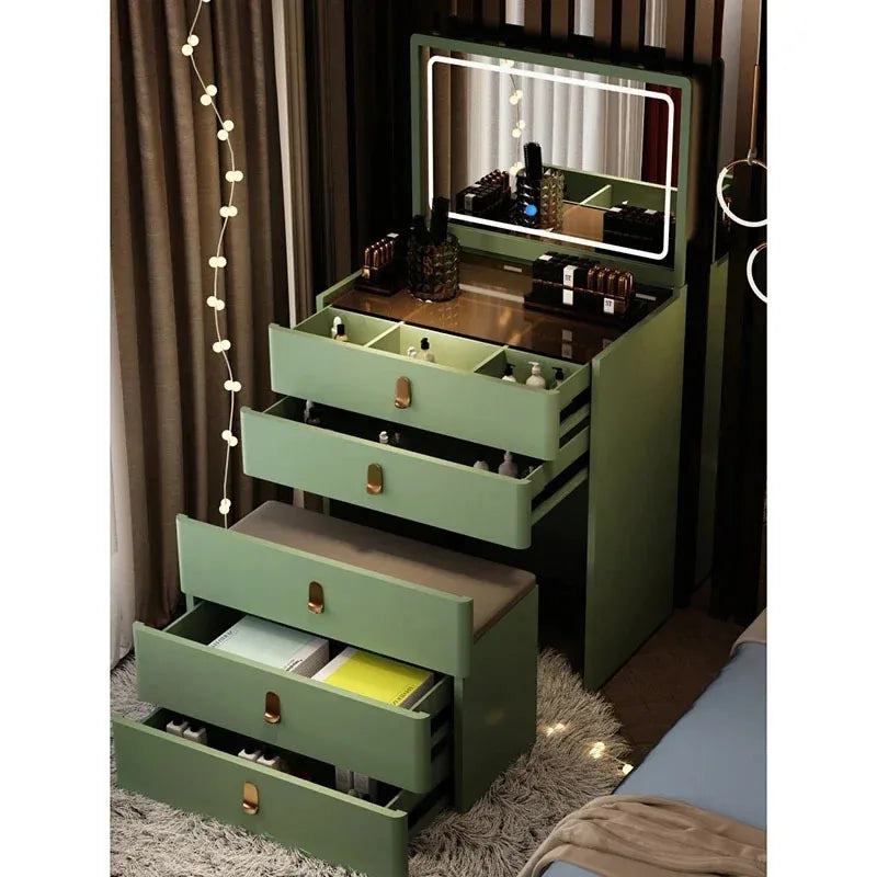 Italian Solid Wood Dresser for Model Room Simple Small Flip Mirror Dressers Light Luxury Household Dressing Table for Bedroom
