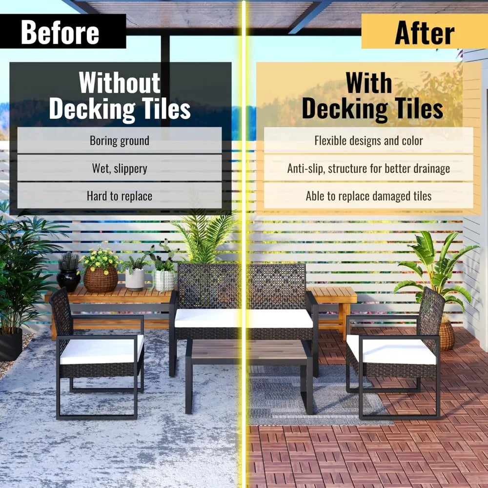 Acacia Wood Interlocking Deck Tiles-Waterproof Outdoor Floor All Weather Use, Patio Floor Decking Tiles for Porch Poolside