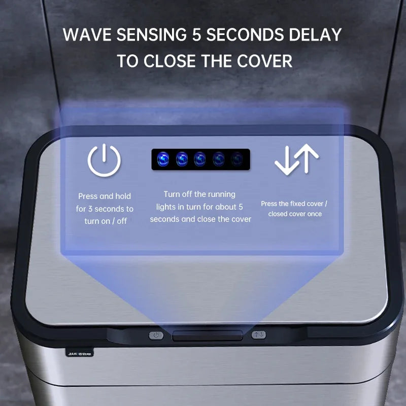 30L Smart Sensor Trash Can Bathroom Kitchen Tall Trash Can Light Luxury Stainless Steel Large Capacity Waterproof Free Gift