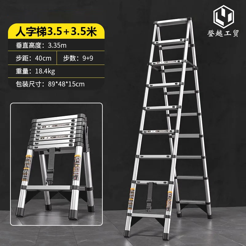 Telescopic ladder Multifunctional stainless steel herringbone walking ladder Folding lift straight ladder Thickened engineering