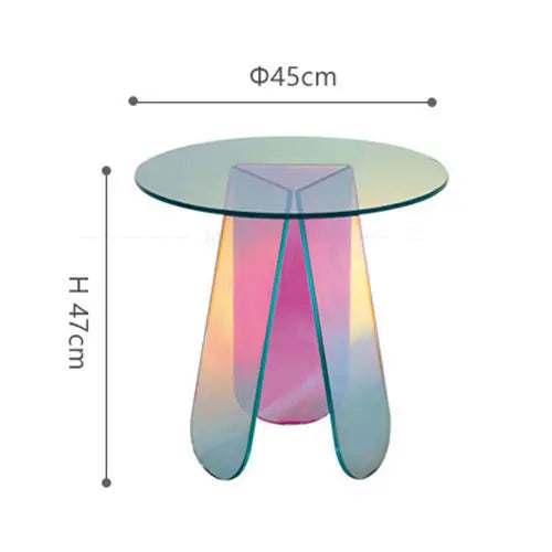120cm Acrylic Rainbow Color Coffee Table Iridescent Glass End Table Round Side Table Modern Accent Table for Living Room