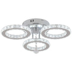 Modern Crystal Chandelier with App Dimmable Ceiling Light Fixture Rings Shape Flush Mount Chandelier for Bedroom Living Room