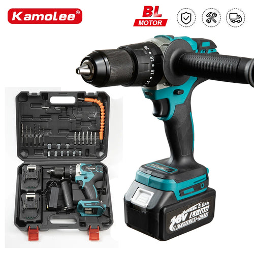 Kamolee 13MM New Brushless Electric Impact Drill Cordless Screwdriver Lithium Battery Charging Hand Drill For Makita 18V Battery