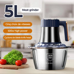 500W 5L Electric Meat Grinder & Food Chopper, 40000RPM Stainless Steel Multi-Functional Vegetable Slicer Processor with 5 Speeds