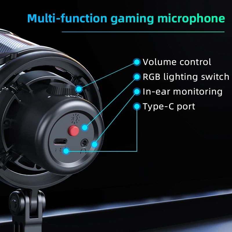 USB Microphone with RGB Control/Headphone jack/Mute,MIC for PC Gaming Recording Streaming
