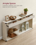 VASAGLE Console Table, 63 Inches Sofa Table, Narrow Entryway Table, Entry Table with 3 Drawers, Bottom Shelf, Metal Corners