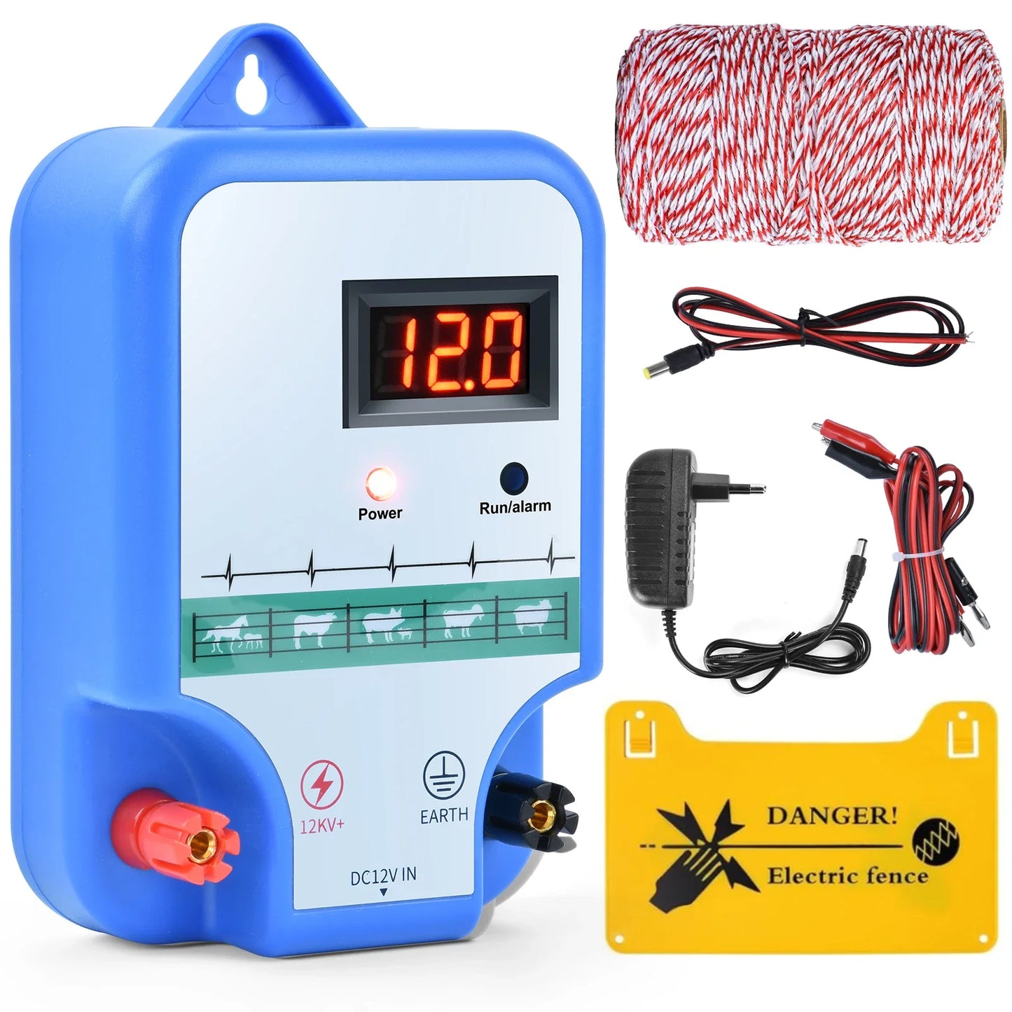 15KM Solar Electric Fence Energizer High-voltage Pulse Controller Shepherd Farm Animal Horse Cattle Poultry Livestock Fence Tool