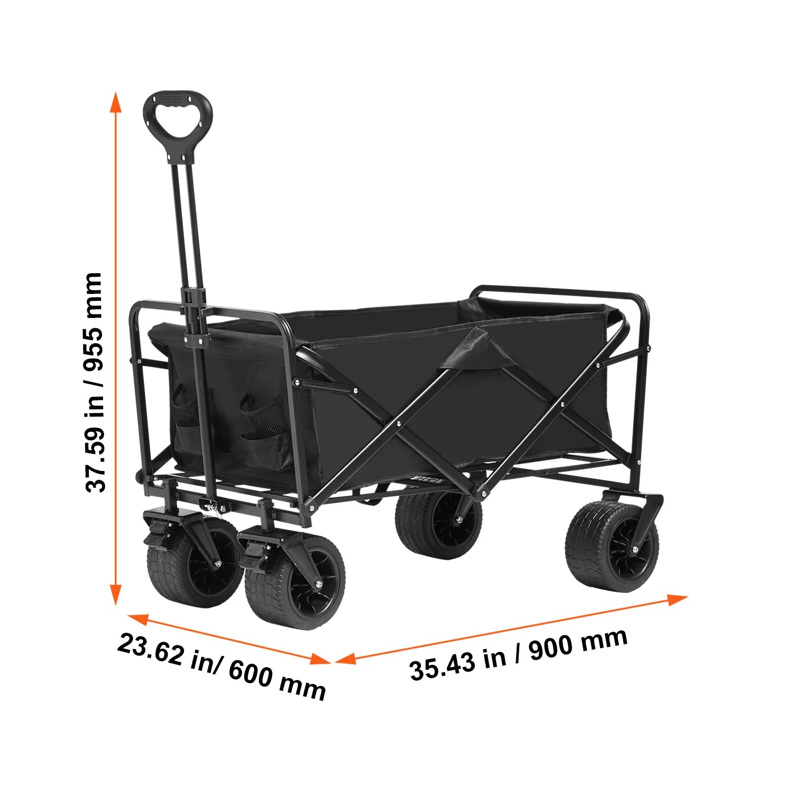 SucceBuy Collapsible Folding Wagon Beach Wagon Cart with All-Terrain Wheels Drink Holders Sports Wagon for Camping Shopping
