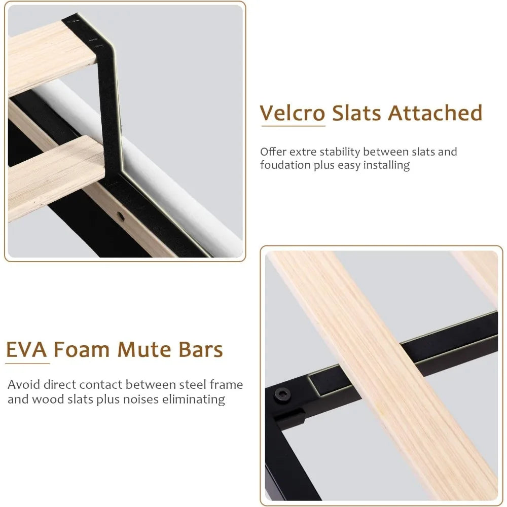 Velvet Platform Bed Frame with Button Tufted Headboard, Upholstered Bed Frame with Solid Wooden Slats, 8" Underbed Space