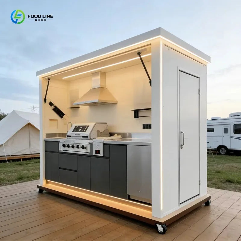 Customized modern steel mobile outdoor kitchen with sink and grill eco-friendly durable for apartment shop use