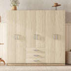 Large Wardrobe Closet 6 Doors, 70.9" W Wooden Wardrobe Cabinet with Big Drawers, Bedroom Armoire Dresser Wardrobe Clothes Organi
