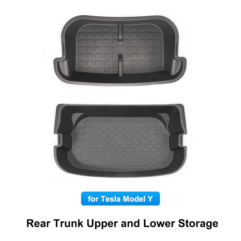 Front & Rear Trunk Storage Box For Tesla Model Y 2024 Double-Deck Luggage Frunk Organizer Box Dustproof Cargo Multi-functional