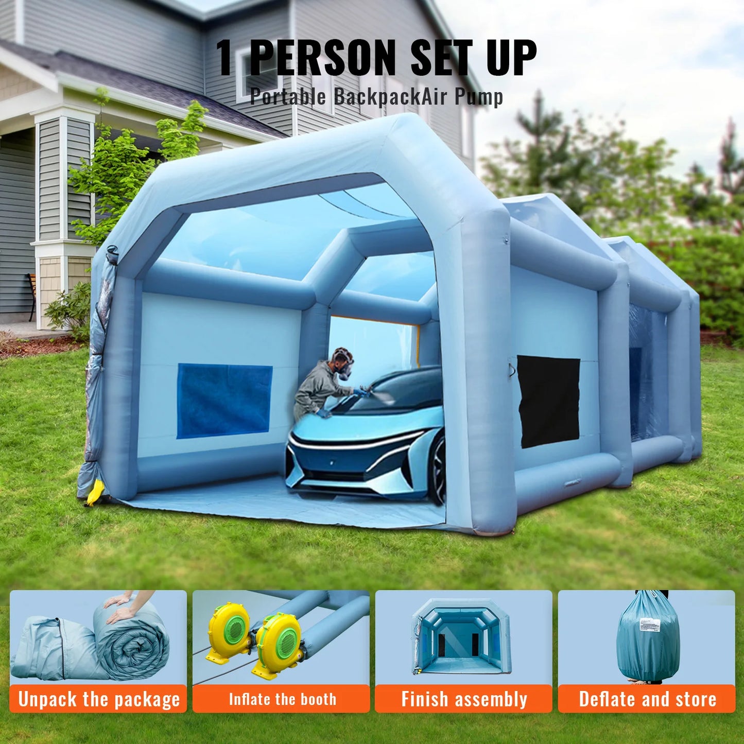 SucceBuy Inflatable Paint Booth with Blowers Inflatable Spray Booth Powerful Spray BoothCar Paint Tent Air Filter System