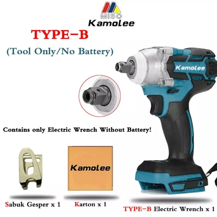 Kamolee 520N.m Brushless Electric Impact Wrench 1/2 and 1/4 Inch Household Wireless Charging Small 18V Battery Wrench Tool