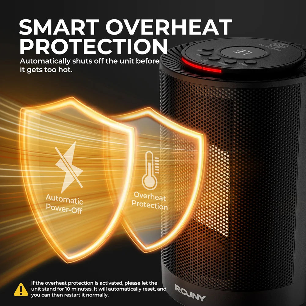 Portable Desktop Electric Space Heater, 80°Oscillating, 1200W PTC Ceramic Heater Fan for Bedroom, Office, Indoor Heating, Black