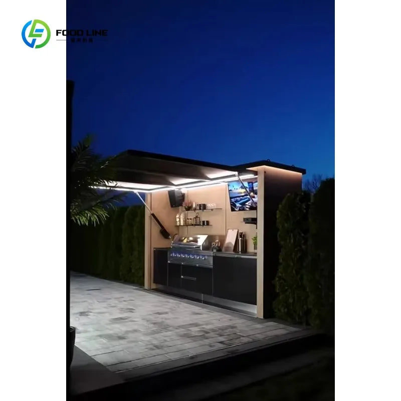 Customized Portable Outdoor Kitchen Prefab Cooking Station With Complete Grill Sink And Fridge For Outdoor Camping And Shop Use