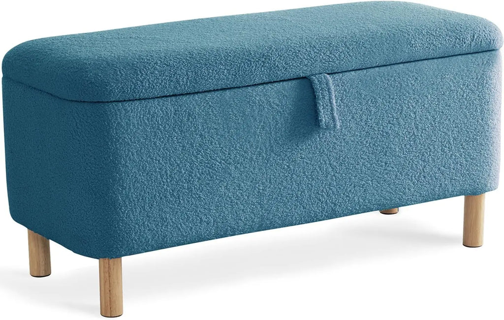 39.5" Boucle Storage Ottoman Bench for Bedroom end of Bed, Sherpa Upholstered Shoe Seat Storage Beach for Entryway, Off White