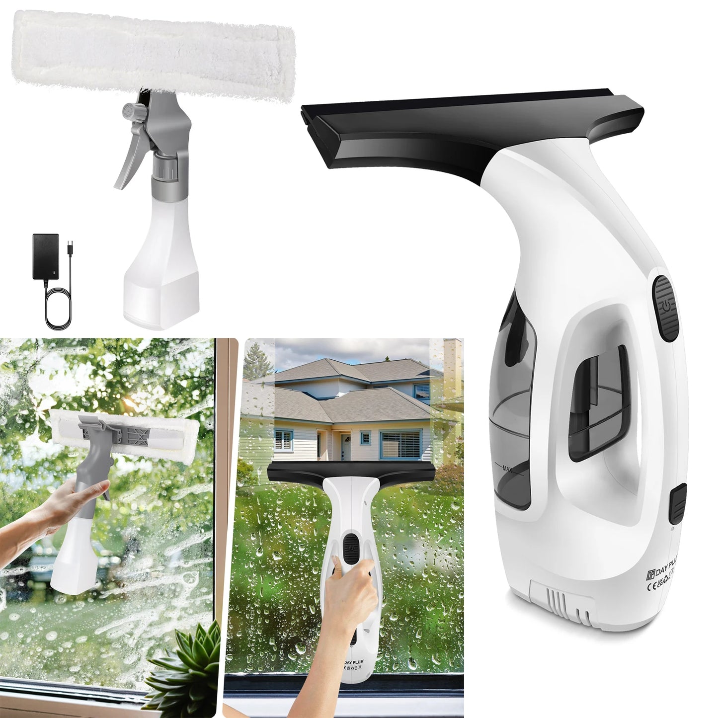 Cordless Window Vac Cleaner & Spray Bottle with Microfibre Cloth, Rechargeable Battery,for Windows, Tiles, Mirrors Cleaning