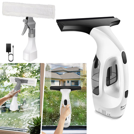 Cordless Window Vac Cleaner & Spray Bottle with Microfibre Cloth, Rechargeable Battery,for Windows, Tiles, Mirrors Cleaning