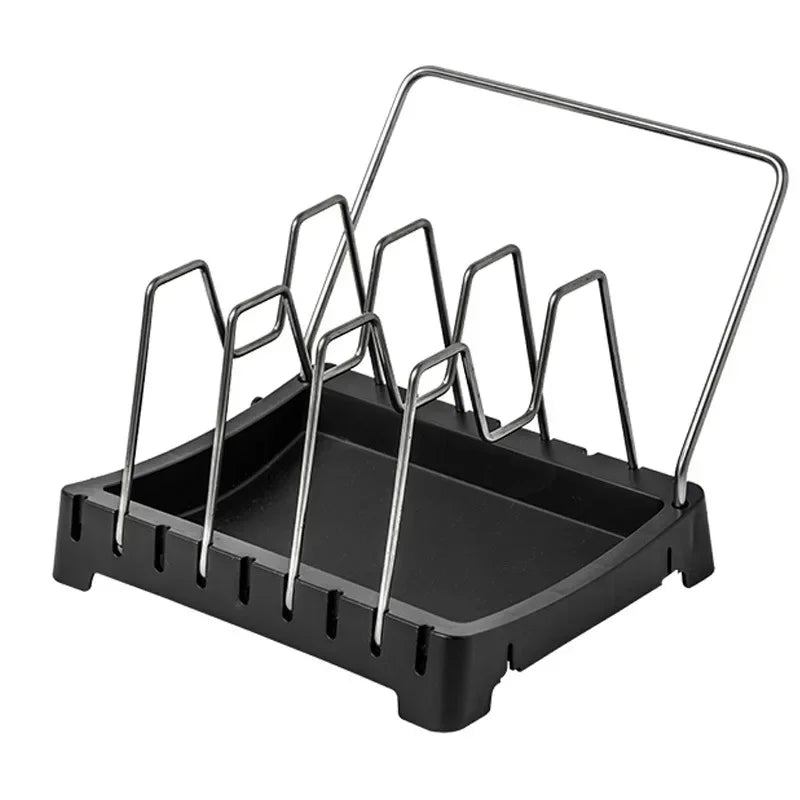 Kitchen Organizer Adjustable Pot Lid Rack, Spoon Holder Shelf, Cooking Dish Drainer Drying Rack, Pan Cover Stand