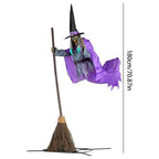 Halloween Props with Terrifying Sounds and Lights Fun Costumes Flying Scary Witch Broom Wizard Decor for Garden Yard Lawn Indoor