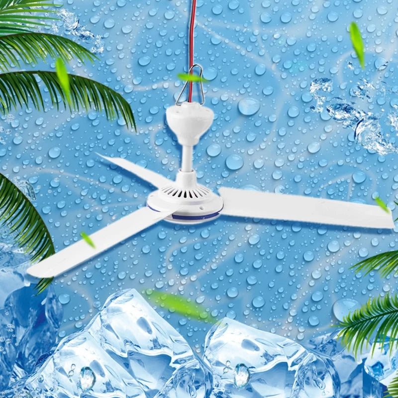 12V Mute Ceiling Fan 19.6inch Silent Camping Tent Hanging Fan without for Outdoor Hiking Bed Home BBQ