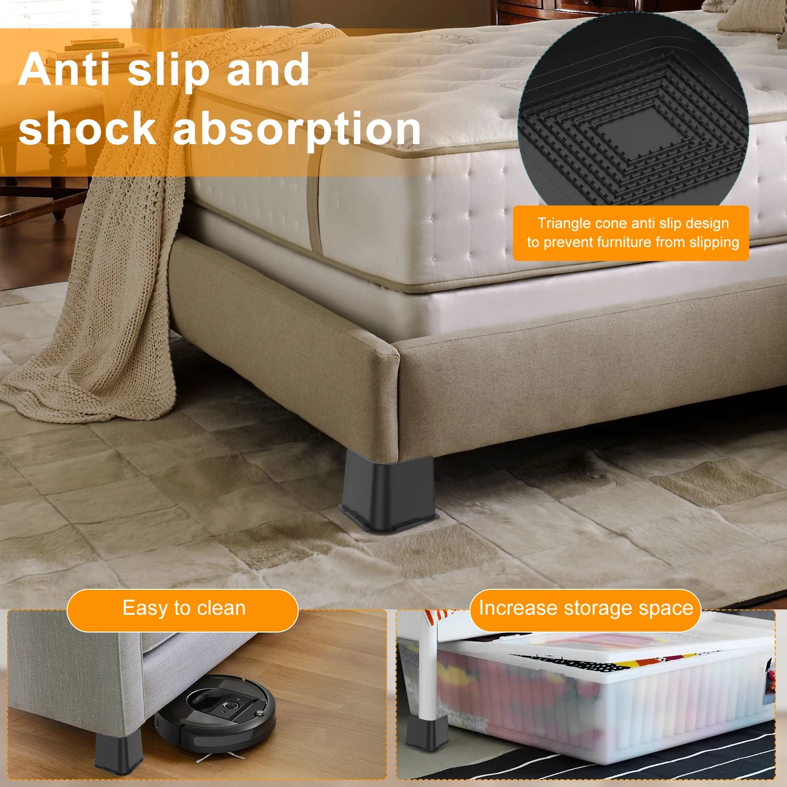 4Pcs Heavy Furniture Foot Non-Slip Bed Risers Household Heightening Feet Support 5000 lbs Sofa Tables Bed Furniture Accessories