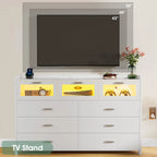 White Dresser for Bedroom, 9 Drawers Dresser with LED Lights and Charging Station, Chest of Dresser for Bedroom.